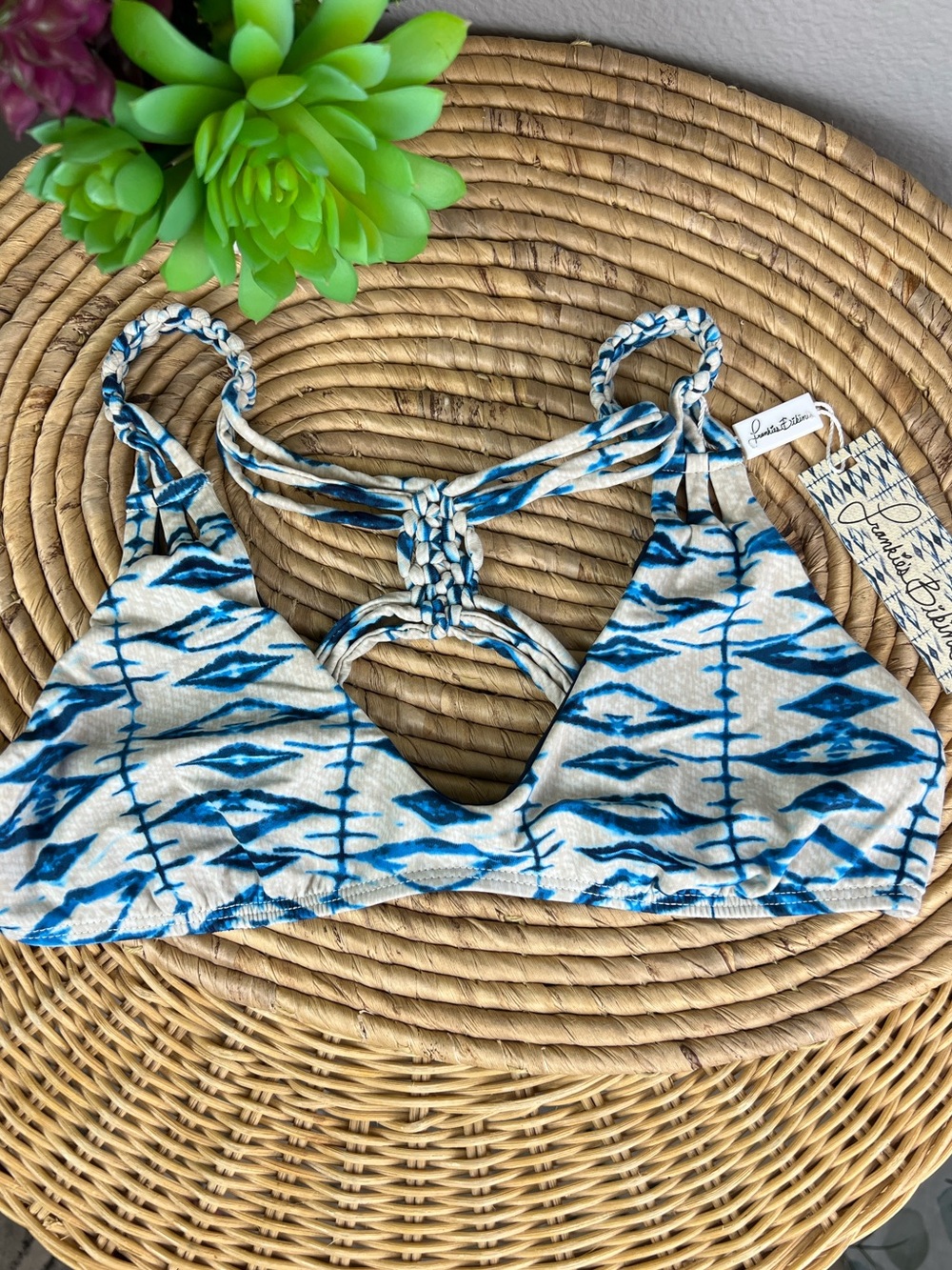 NWT Frankie's Bikinis Marina Top - Blue & White Shibori Medium